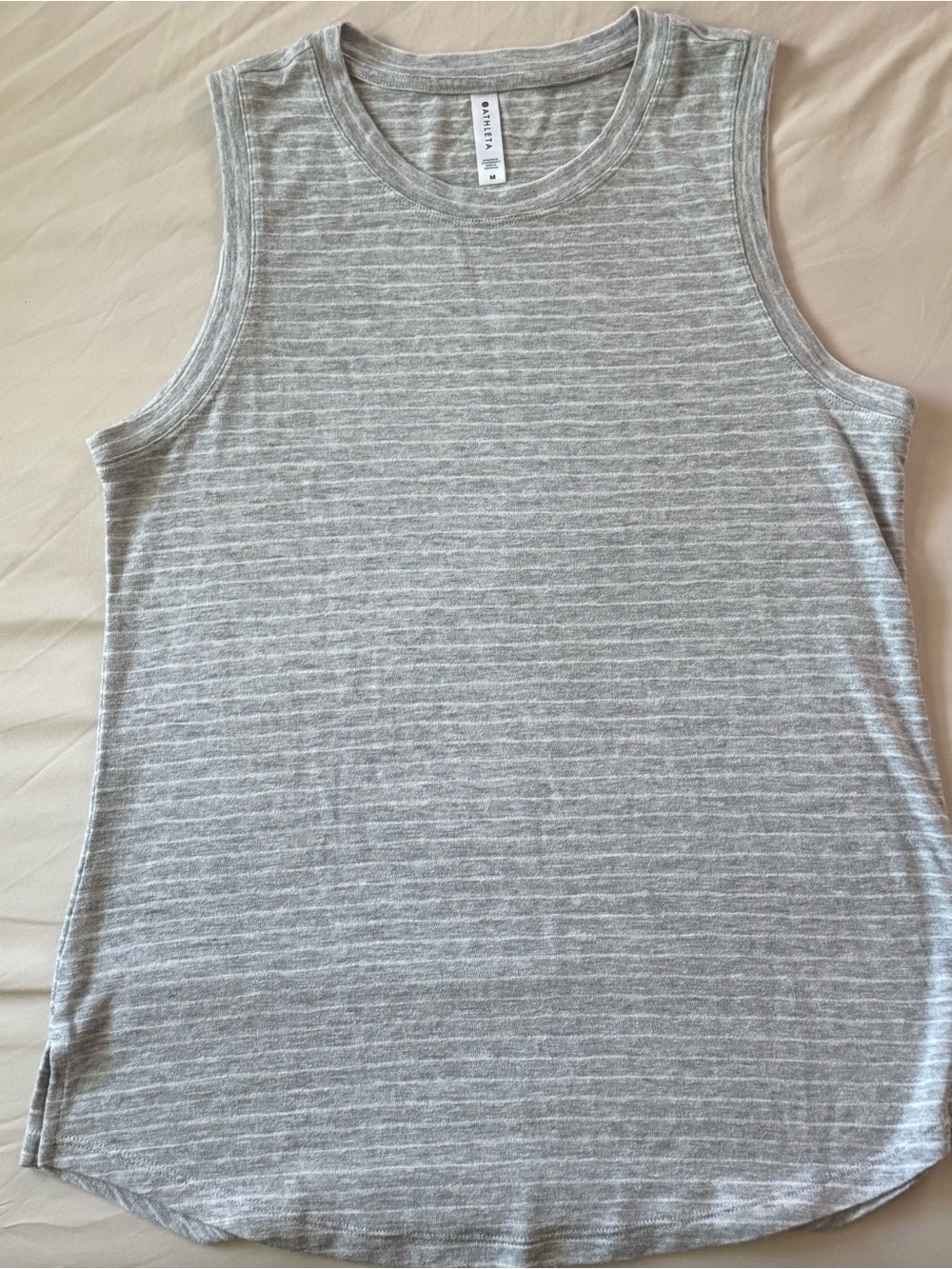 Athleta Women’s Breezy White and Light Grey Striped Tank